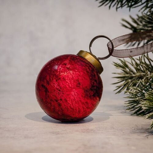 2" Red Antique Foil Bauble