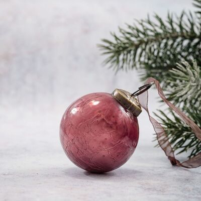 Boule de Noël en verre craquelé mauve de 2 po