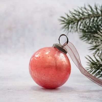 2" pfirsichfarbene Crackle-Glas-Weihnachtskugel