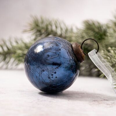 2" alte marineblaue Crackle-Glas-Weihnachtskugel