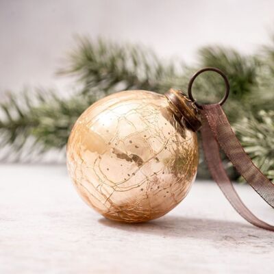 2" Champagne Crackle Glass Christmas Bauble