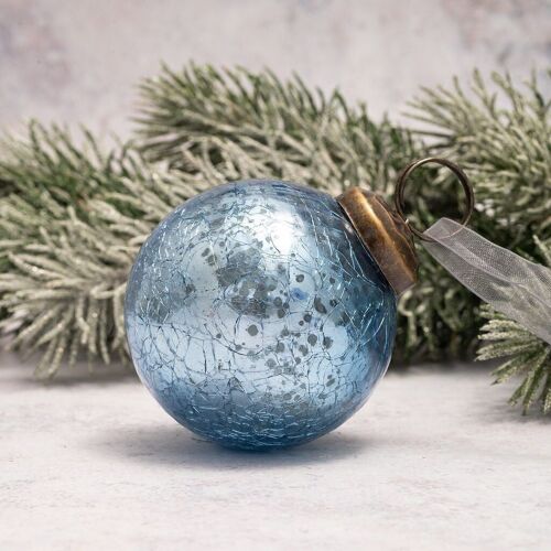 2" Sky Crackle Glass Christmas Bauble