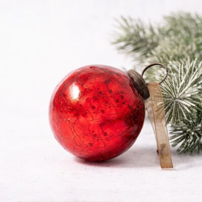 2" Weihnachtskugel aus rotem Knisterglas