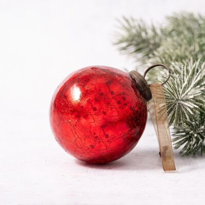 2" Red Crackle Glass Christmas Bauble