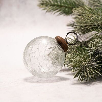 Boule de Noël en verre craquelé transparent de 2 po