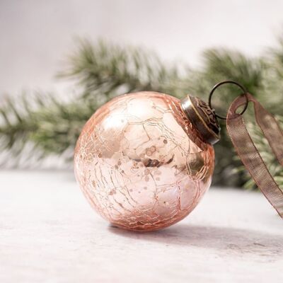 Boule de Noël en verre craquelé rose de 2 po