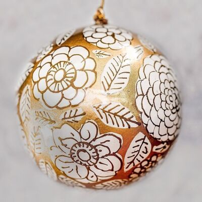 3" Gold with White Flower Bauble