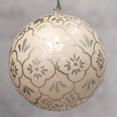 3" White Silver Patterned Christmas Bauble