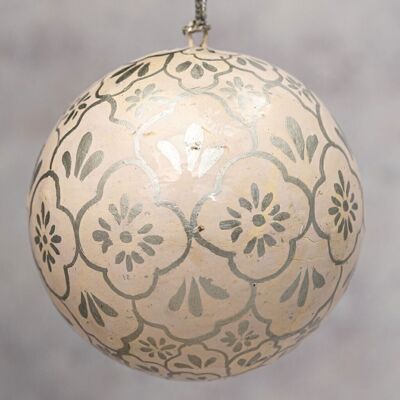 3" White Silver Patterned Christmas Bauble