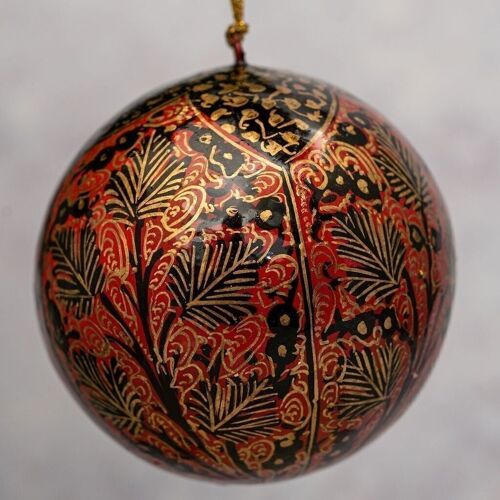 3" Red & Black Chinar Leaf Christmas Bauble