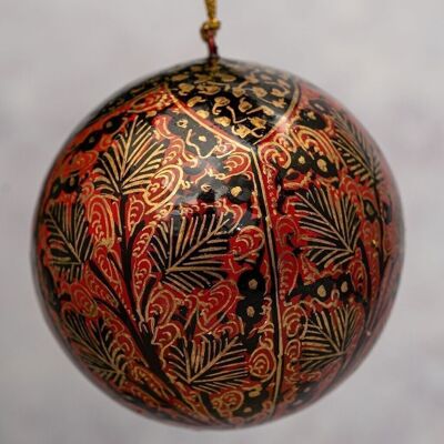 3" Red & Black Chinar Leaf Christmas Bauble