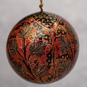 Boule de Noël de 3 po en forme de feuille de chinar rouge et noire 1