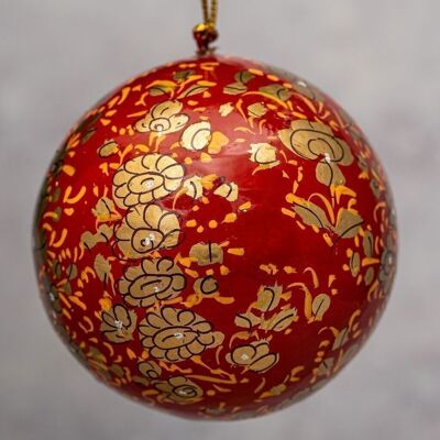 Boule de Noël feuille de trèfle rouge et or 3"
