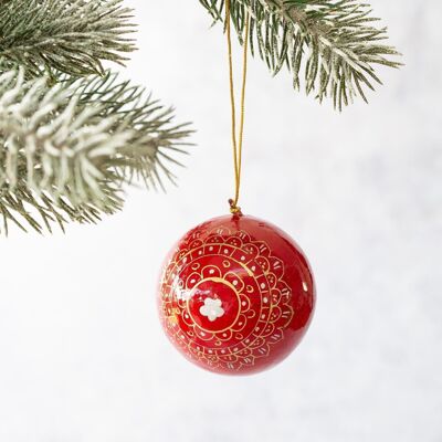 3" Rot & Gold mit silberner Stern-Weihnachtskugel