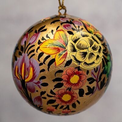 Boule de Noël florale indienne dorée de 3 po