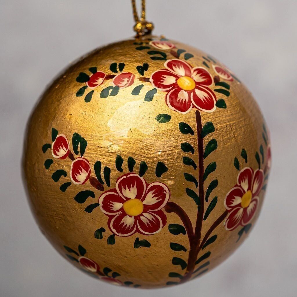 3" Gold mit roter Blume Weihnachtskugel