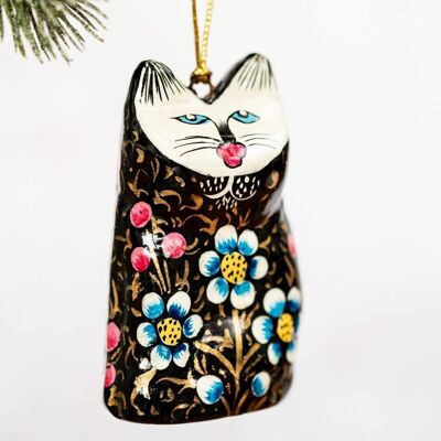 Black Indian Floral Hanging Cat