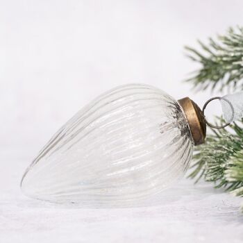 Décoration de Noël en forme de pomme de pin en verre transparent de 3 po 2