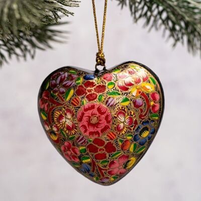 Russian Heart Floral Paper-Mache Hanging Ornament
