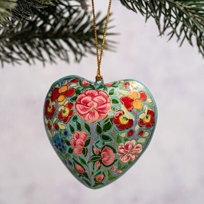 Indian 11 Heart Floral Paper-Mache Hanging Ornament