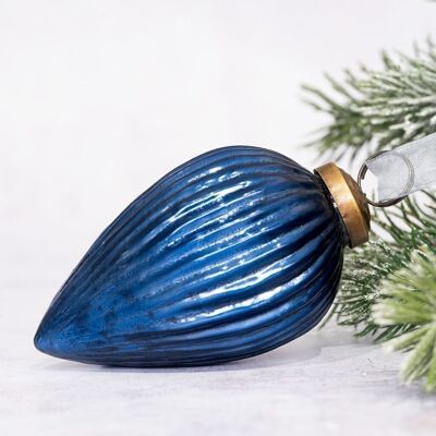 Decorazione per albero di Natale con pigna in vetro blu scuro da 7,6 cm