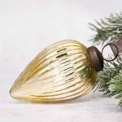 7,6 cm großer goldener Tannenzapfen-Weihnachtsbaumschmuck aus Glas