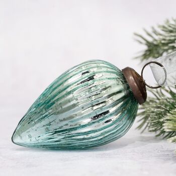 Décoration d'arbre de Noël en forme de pomme de pin en verre vert menthe de 3 po 1