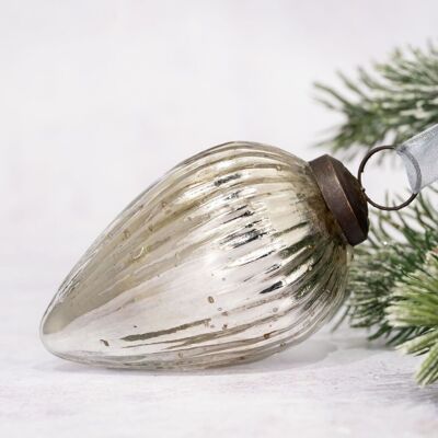 3" Tannenzapfen-Weihnachtsbaumschmuck aus silbernem Glas