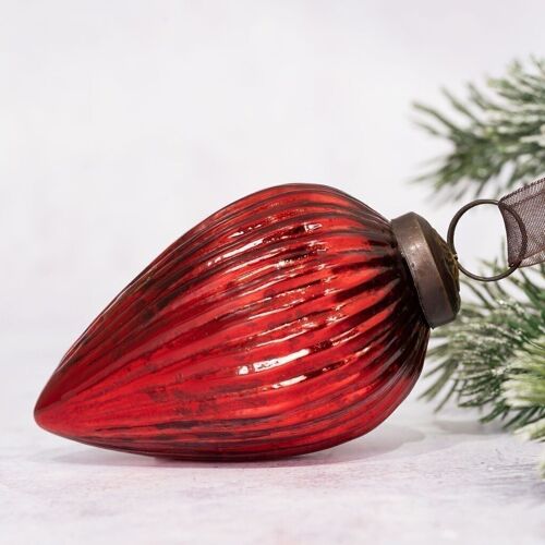 3" Red Glass Pinecone Christmas Tree Decoration