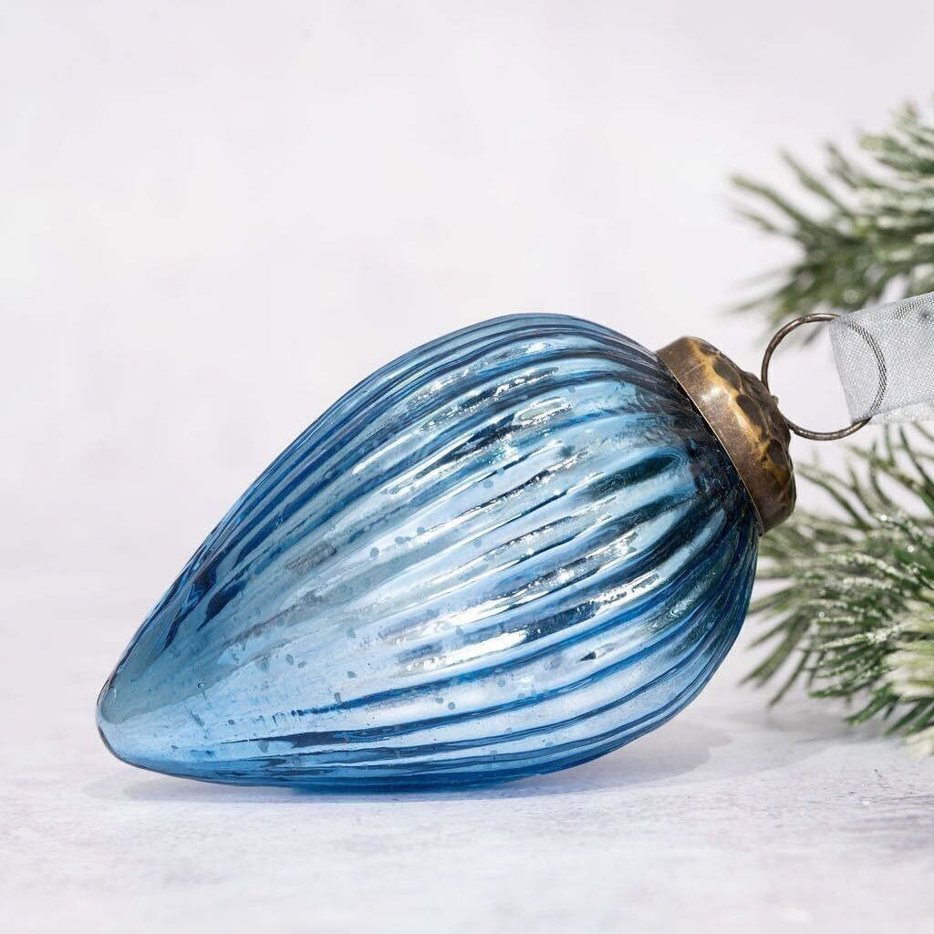 3" himmelblauer Tannenzapfen-Weihnachtsbaumschmuck aus Glas