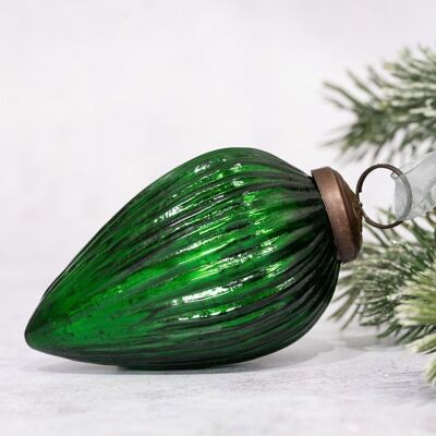 3" smaragdgrüner Tannenzapfen-Weihnachtsbaumschmuck aus Glas