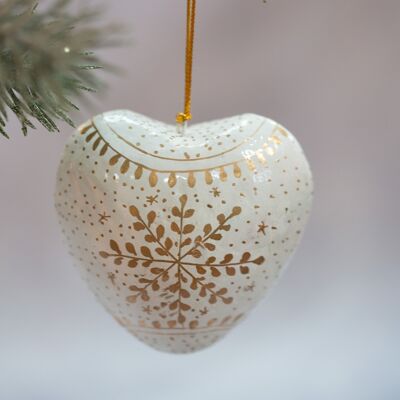 White Snowflake Heart Christmas Hanging Ornament