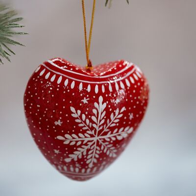 Rote Schneeflocken-Herz-Weihnachtsdekoration zum Aufhängen