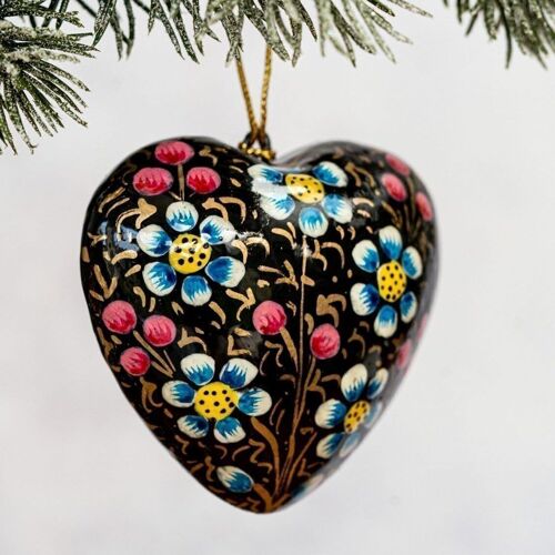 Black Indian Floral Heart Hanging Ornament