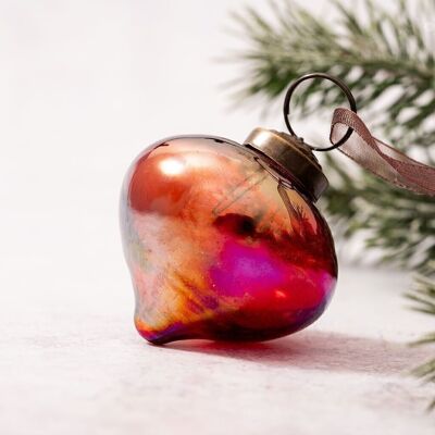 Boule de Noël lanterne en verre lustre rouge 3"