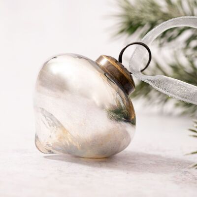 3" Silver Luster Glass Lantern Christmas Bauble