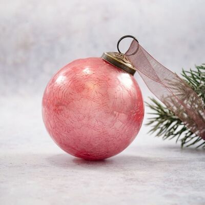 7,6 cm große Weihnachtskugel aus pfirsichfarbenem Crackle-Glas