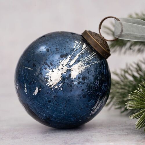 3" Old Navy with Silver Foil Crackle Glass Christmas Bauble