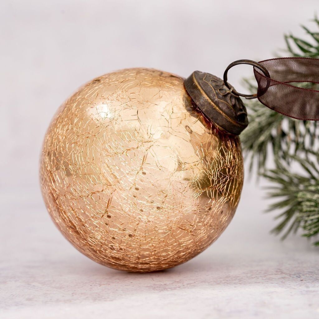 Pallina di Natale in vetro crackle champagne da 7,6 cm