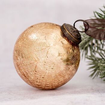 Boule de Noël en verre craquelé champagne de 3 po 2