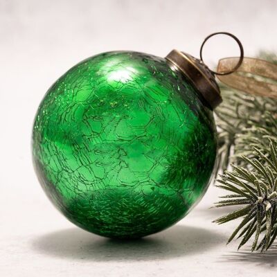 7,6 cm große Weihnachtskugel aus smaragdgrünem Crackle-Glas