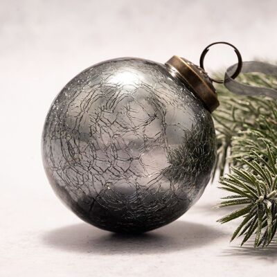 Boule de Noël en verre craquelé ardoise de 3 po