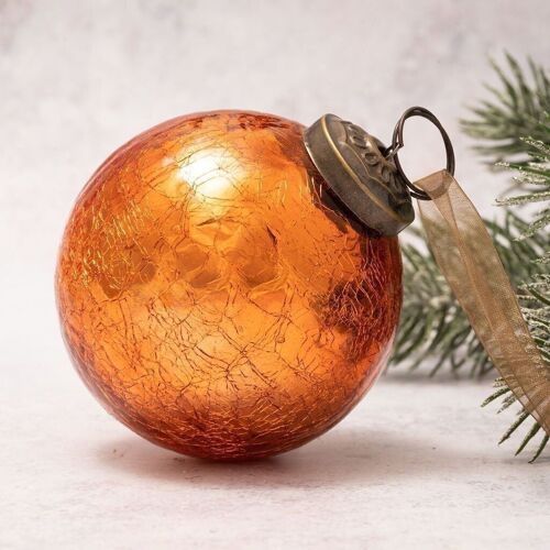 3" Tangerine Crackle Glass Christmas Bauble