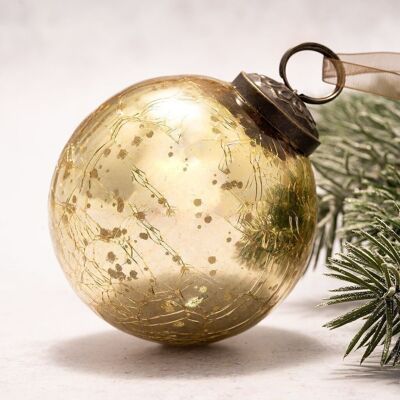 Pallina di Natale in vetro crackle dorato da 7,6 cm