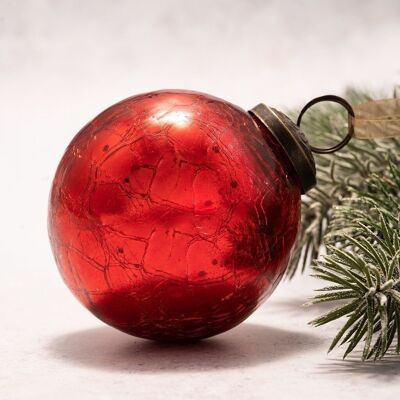 Boule de Noël en verre craquelé rouge de 3 po