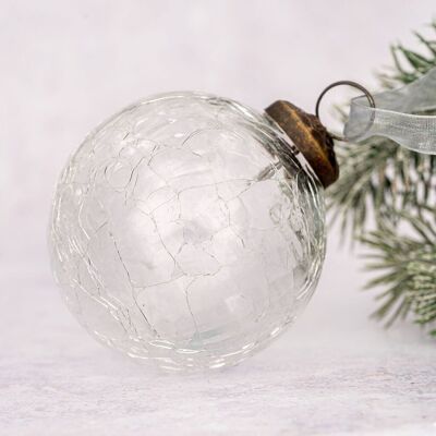 3" Clear Crackle Glass Christmas Bauble