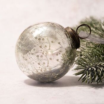 Boule de Noël en verre craquelé argenté de 3 po 1