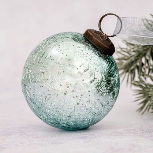 3" Mint Crackle Glass Christmas Bauble