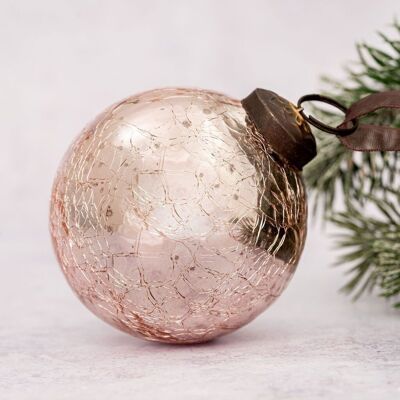 Boule de Noël en verre craquelé rose de 3 po