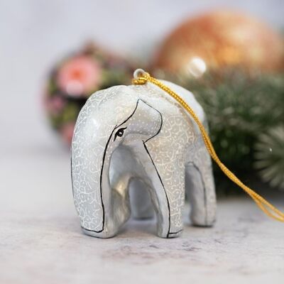 Silberner Obsidian-Elefanten aus Pappmaché zum Aufhängen als Weihnachtsbaumschmuck